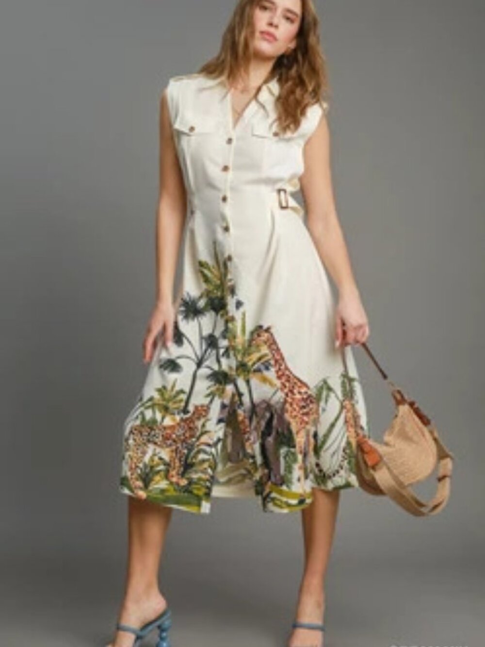 Safari Print Button Down Dress